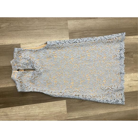 BLU PEPPER Haltered Neck Lace Dress- Icy Blue Nude Slip, Size Medium* - Picture 6 of 8